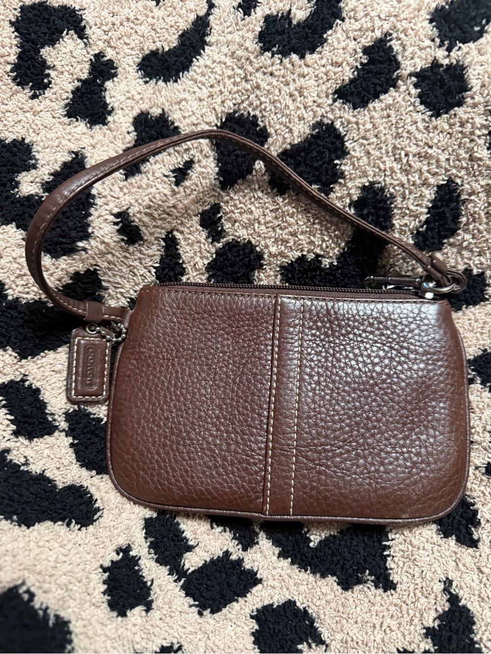Coach Brown Pebbled Leather Wristlet